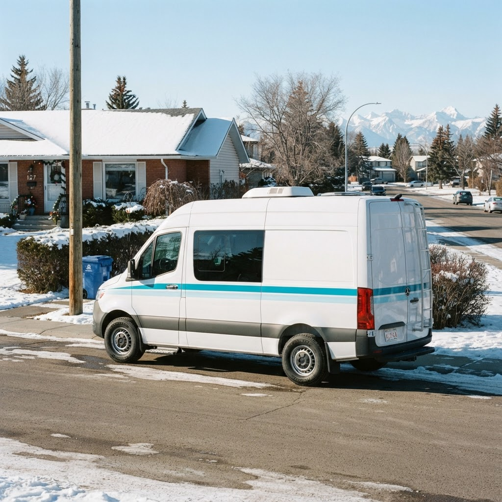 Cool Battery Delivery service van in a Calgary neighbourhood